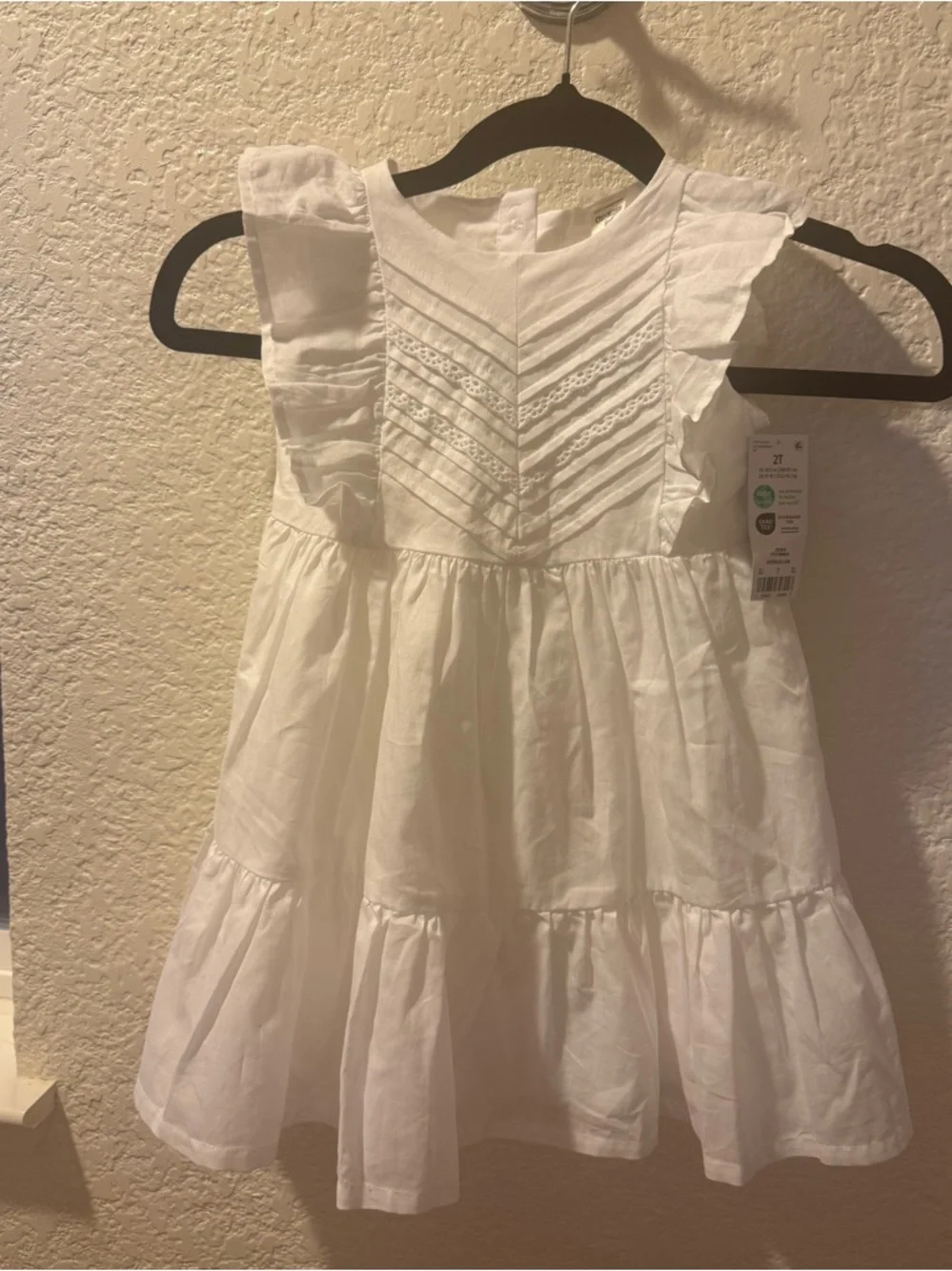 OshKosh B'gosh White Lace Dress 💯% Cotton Ruffle Size 2T Toddler,Party or Spring